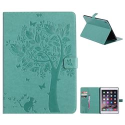 Embossing Butterfly Tree Leather Flip Cover for iPad Pro 9.7 2016 9.7 inch - Cyan