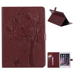 Embossing Butterfly Tree Leather Flip Cover for iPad Pro 9.7 2016 9.7 inch - Brown