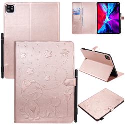 Embossing Bee and Cat Leather Flip Cover for Apple iPad Pro 11 (2020) - Rose Gold