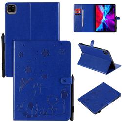 Embossing Bee and Cat Leather Flip Cover for Apple iPad Pro 11 (2020) - Blue