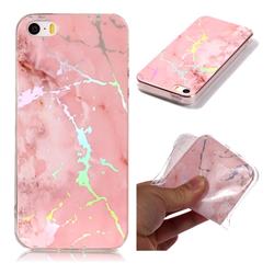 Powder Pink Marble Pattern Bright Color Laser Soft TPU Case for iPhone SE2 (iPhone SE 2018)