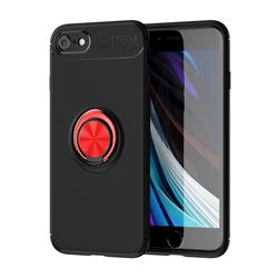 Auto Focus Invisible Ring Holder Soft Phone Case for iPhone SE 2020 - Black Red