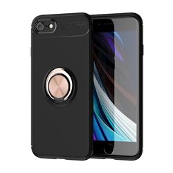 Auto Focus Invisible Ring Holder Soft Phone Case for iPhone SE 2020 - Black Gold