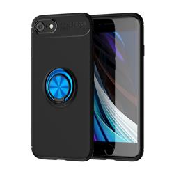 Auto Focus Invisible Ring Holder Soft Phone Case for iPhone SE 2020 - Black Blue