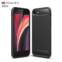 Luxury Carbon Fiber Brushed Wire Drawing Silicone TPU Back Cover for iPhone SE 2020 - Black