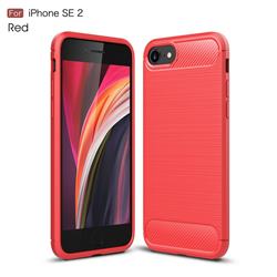 Luxury Carbon Fiber Brushed Wire Drawing Silicone TPU Back Cover for iPhone SE 2020 - Red