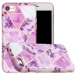 Purple Flower Painted Marble Electroplating Protective Case for iPhone SE 2020