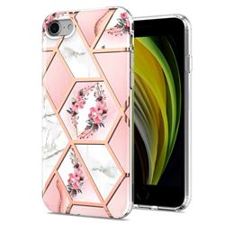 Pink Flower Marble Electroplating Protective Case Cover for iPhone SE 2020