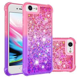 Rainbow Gradient Liquid Glitter Quicksand Sequins Phone Case for iPhone SE 2020 - Pink Purple