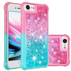 Rainbow Gradient Liquid Glitter Quicksand Sequins Phone Case for iPhone SE 2020 - Pink Blue