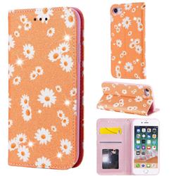 Ultra Slim Daisy Sparkle Glitter Powder Magnetic Leather Wallet Case for iPhone SE 2020 - Orange