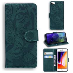 Intricate Embossing Tiger Face Leather Wallet Case for iPhone SE 2020 - Green