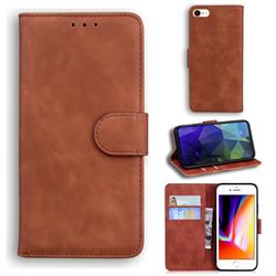 Retro Classic Skin Feel Leather Wallet Phone Case for iPhone SE 2020 - Brown