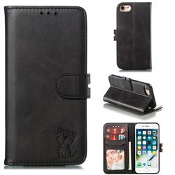 Embossing Happy Cat Leather Wallet Case for iPhone SE 2020 - Black