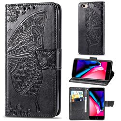 Embossing Mandala Flower Butterfly Leather Wallet Case for iPhone SE 2020 - Black