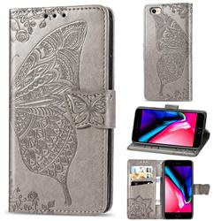 Embossing Mandala Flower Butterfly Leather Wallet Case for iPhone SE 2020 - Gray