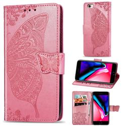 Embossing Mandala Flower Butterfly Leather Wallet Case for iPhone SE 2020 - Pink