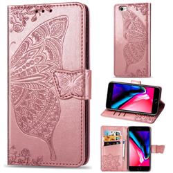 Embossing Mandala Flower Butterfly Leather Wallet Case for iPhone SE 2020 - Rose Gold