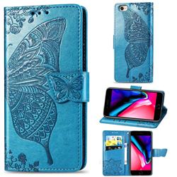 Embossing Mandala Flower Butterfly Leather Wallet Case for iPhone SE 2020 - Blue