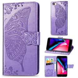 Embossing Mandala Flower Butterfly Leather Wallet Case for iPhone SE 2020 - Light Purple