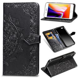 Embossing Imprint Mandala Flower Leather Wallet Case for iPhone SE 2020 - Black