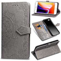 Embossing Imprint Mandala Flower Leather Wallet Case for iPhone SE 2020 - Gray