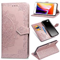 Embossing Imprint Mandala Flower Leather Wallet Case for iPhone SE 2020 - Rose Gold