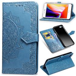 Embossing Imprint Mandala Flower Leather Wallet Case for iPhone SE 2020 - Blue