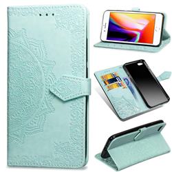 Embossing Imprint Mandala Flower Leather Wallet Case for iPhone SE 2020 - Green