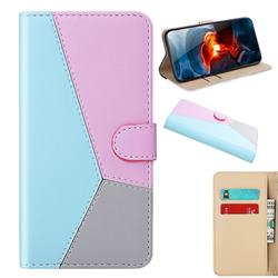 Tricolour Stitching Wallet Flip Cover for iPhone SE 2020 - Blue