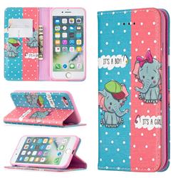 Elephant Boy and Girl Slim Magnetic Attraction Wallet Flip Cover for iPhone SE 2020