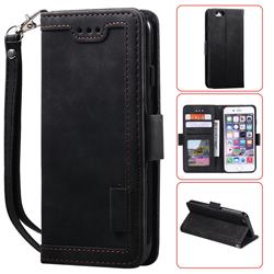 Luxury Retro Stitching Leather Wallet Phone Case for iPhone SE 2020 - Black