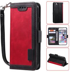 Luxury Retro Stitching Leather Wallet Phone Case for iPhone SE 2020 - Deep Red