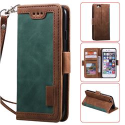 Luxury Retro Stitching Leather Wallet Phone Case for iPhone SE 2020 - Dark Green