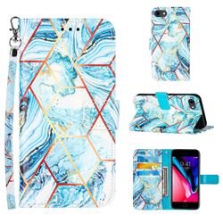 Lake Blue Stitching Color Marble Leather Wallet Case for iPhone SE 2020