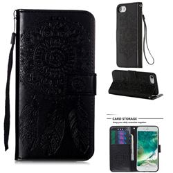 Embossing Dream Catcher Mandala Flower Leather Wallet Case for iPhone SE 2020 - Black