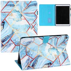 Lake Blue Stitching Color Marble Leather Flip Cover for Apple iPad 10.2 (2020)