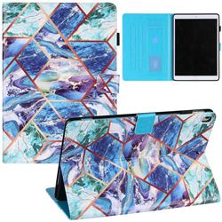 Green and Blue Stitching Color Marble Leather Flip Cover for Apple iPad 10.2 (2020)