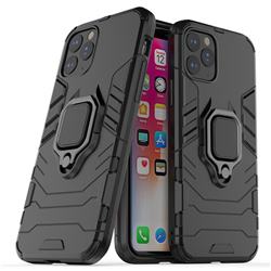 Black Panther Armor Metal Ring Grip Shockproof Dual Layer Rugged Hard Cover for iPhone 11 Pro (5.8 inch) - Black
