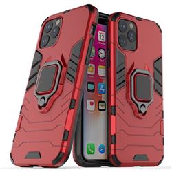 Black Panther Armor Metal Ring Grip Shockproof Dual Layer Rugged Hard Cover for iPhone 11 Pro (5.8 inch) - Red