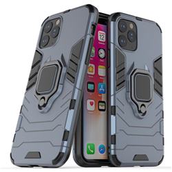 Black Panther Armor Metal Ring Grip Shockproof Dual Layer Rugged Hard Cover for iPhone 11 Pro (5.8 inch) - Blue