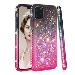 Diamond Frame Liquid Glitter Quicksand Sequins Phone Case for iPhone 11 Pro (5.8 inch) - Gray Pink