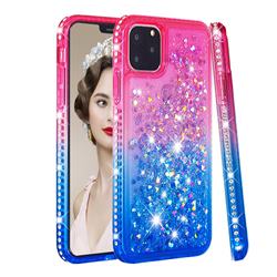 Diamond Frame Liquid Glitter Quicksand Sequins Phone Case for iPhone 11 Pro (5.8 inch) - Pink Blue