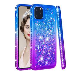 Diamond Frame Liquid Glitter Quicksand Sequins Phone Case for iPhone 11 Pro (5.8 inch) - Blue Purple