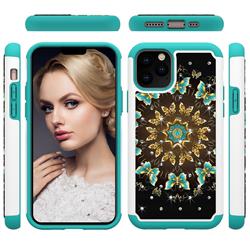 Golden Butterflies Studded Rhinestone Bling Diamond Shock Absorbing Hybrid Defender Rugged Phone Case Cover for iPhone 11 Pro (5.8 inch)