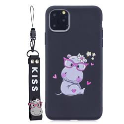 Black Flower Hippo Soft Kiss Candy Hand Strap Silicone Case for iPhone 11 Pro (5.8 inch)