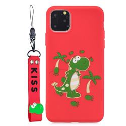 Red Dinosaur Soft Kiss Candy Hand Strap Silicone Case for iPhone 11 Pro (5.8 inch)
