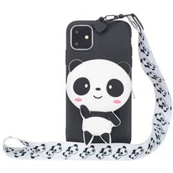 White Panda Neck Lanyard Zipper Wallet Silicone Case for iPhone 11 Pro (5.8 inch)