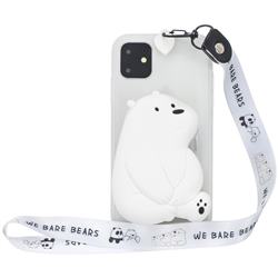 White Polar Bear Neck Lanyard Zipper Wallet Silicone Case for iPhone 11 Pro (5.8 inch)