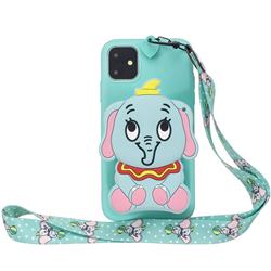 Blue Elephant Neck Lanyard Zipper Wallet Silicone Case for iPhone 11 Pro (5.8 inch)
